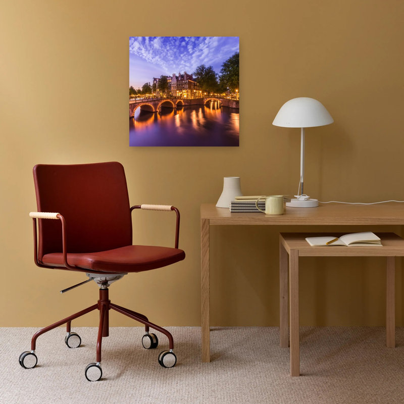 «Illuminated Amsterdam Canals Romantic Vibrant Abstract Architecture City», reproduction d'art murale, H 18 po x l 18 po