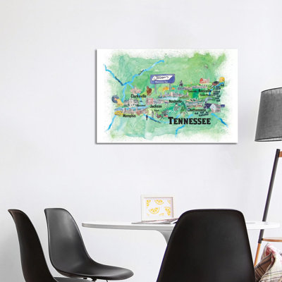 Tennessee Illustrated Travel by Markus & Martina Bleichner - Wrapped Canvas Print
