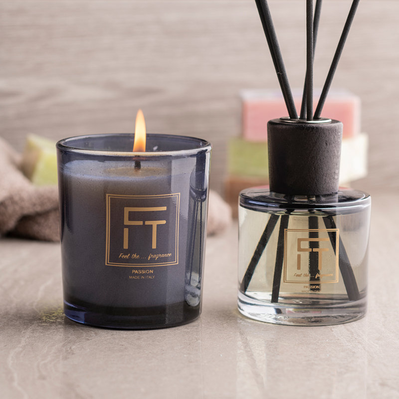 Passion Scented Designer Candle with Glass Holder, 10cm H x 8cm W x 8cm D