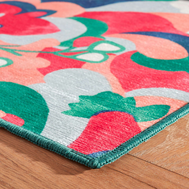 Dash and Albert Rugs Dreamy Daisies Machine Washable Rug in Blue/Red ...