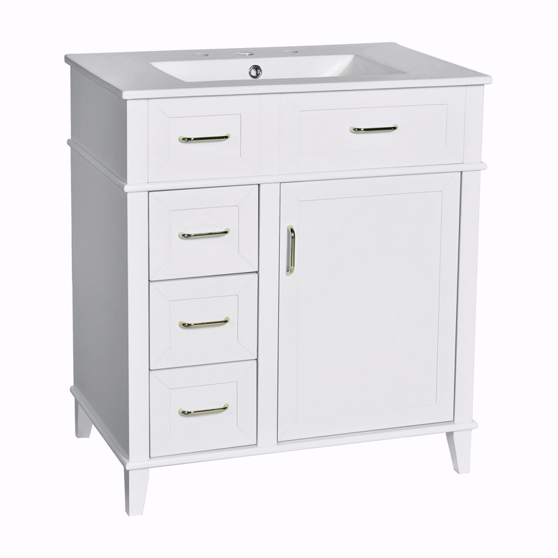 Meuble-lavabo de rangement avec lavabo en céramique, Blanc