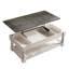Table basse à plateau relevable avec tablette fixe, plateau de table en bois massif, 3 plateaux de rangement cachés, table à deux niveaux gris antique et blanc vieilli pour le salon-340295080