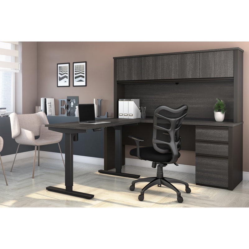 Operle Adjustable L-Shaped Standing Desk, Bark Gray/Slate