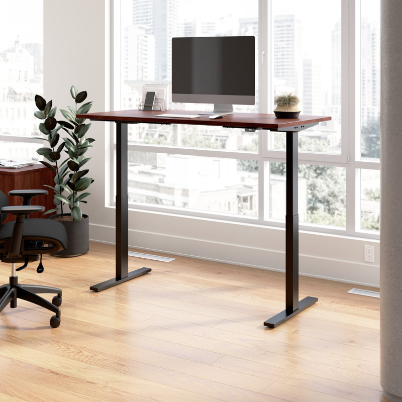 Adjustable Metal Base Standing Desk, 47.68" H x 59.45" W x 29.37" D, Hansen Cherry/Black