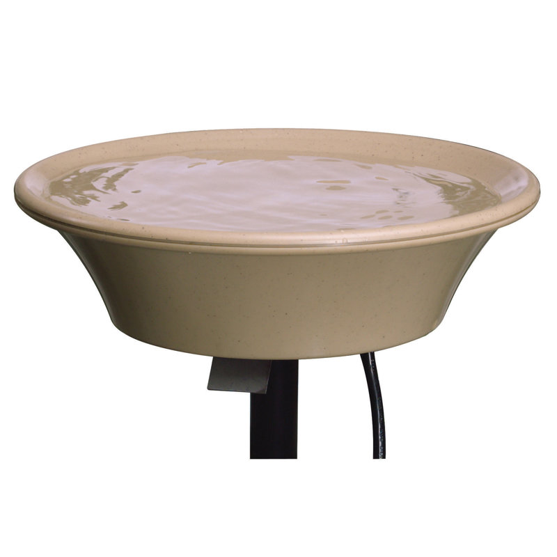 Beige Heated Bird Bath Bowl with Deck or Pole Mount