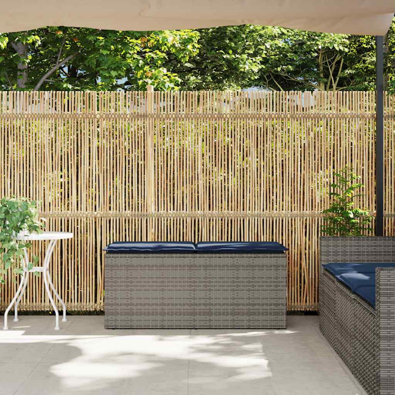 Banc de patio avec coussin en rotin de polyester 43,3 po x 15,7 po x 17,3 po, Gris / bleu marine