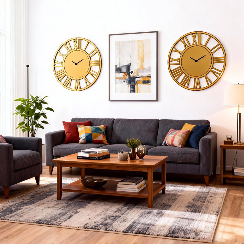 Ensemble de 2 horloges murales 23,62 "Modern, Doré, Médium