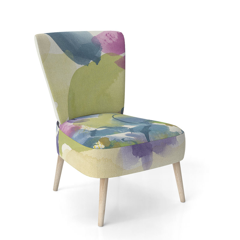 Upholstered Floral Side Chair - Modern floral Accent Chair, Abstract Green Polyester Blend 4