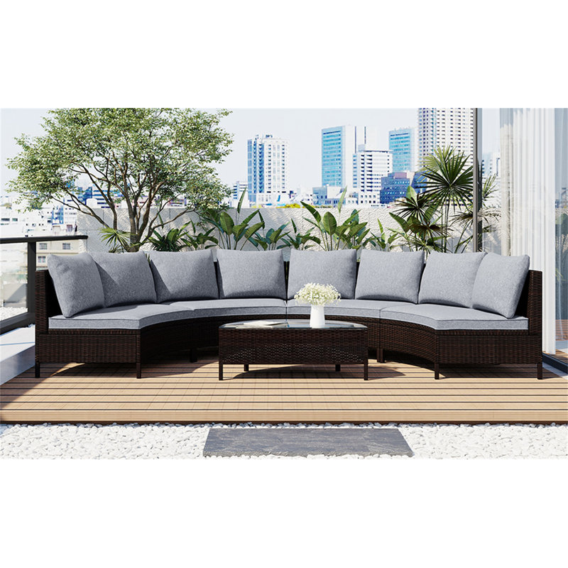 6 - Person Modular Patio Conversation Set with Cushions, Gray