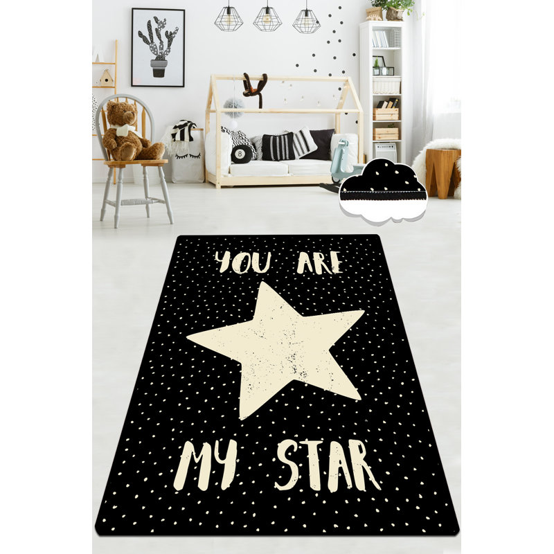 Antibacterial Hall Carpet, Black & White, 4.9 x 6.6 ft | 100% Polyester, 0.4 in Pile Height | Non-Slip Underside, Machine Washable at 86°F | Durable, Stylish Area Rug for Home or Office, Easy Care