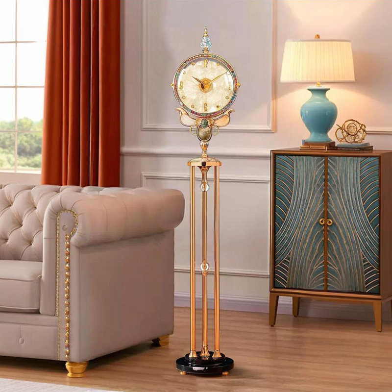 Horloge de plancher 65,94 "de style européen à coquille dorée de luxe pour un usage domestique - pièce décorative silencieuse - horloge murale
