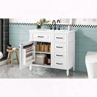 Meuble-lavabo moderne de 36 pouces avec lavabo en céramique et tiroirs rabattables