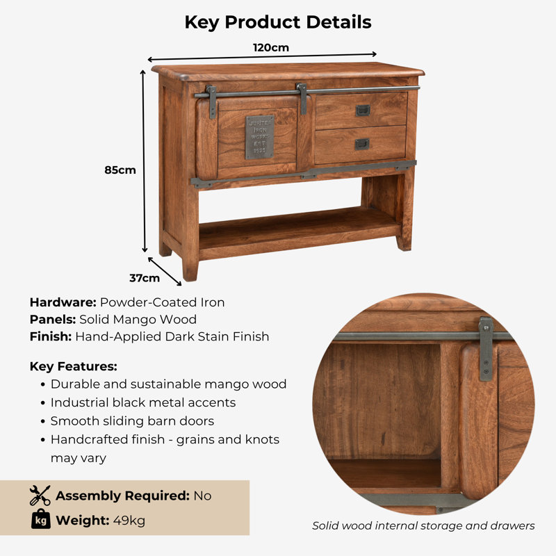 Everard 120cm Solid Wood Console Table, Brown