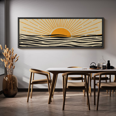Soleil et lune au lever du soleil, océan abstrait, art moderne, décor bohémien, minimalisme multicolore sur toile, 2 pièces