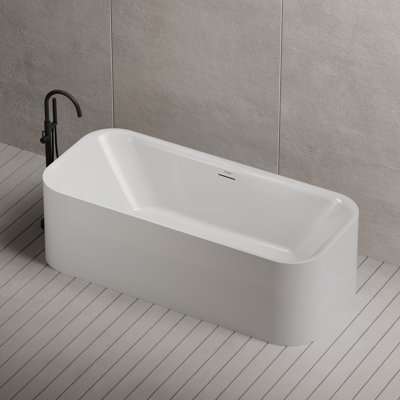 Monblari 59'' X 27'' Free Standing Soaking Acrylic Bathtub With Overflow And Pop-Up Drain For Bathroom
