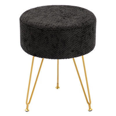 Modern Round Vanity Stool with 3 Metal Legs, Multiuse Foot Rest for Makeup Room Bedroom