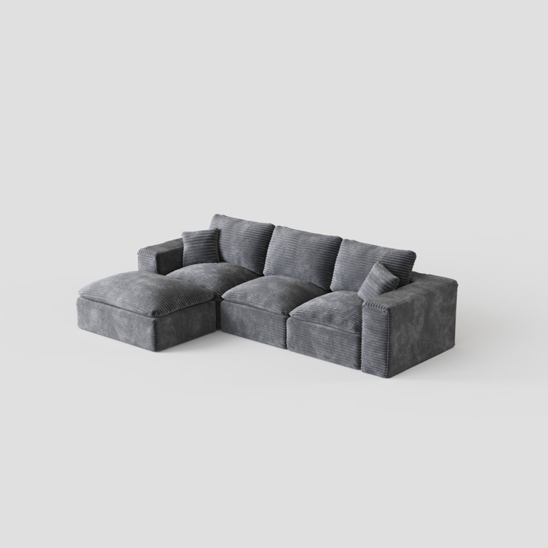 Canapé modulaire 108 po avec méridienne en forme de L, méridienne interchangeable de gauche à droite avec siège profond 108 po, canapé rembourré pour la chambre à coucher du salon, aucun assemblage requis, tissu moelleux en velours côtelé