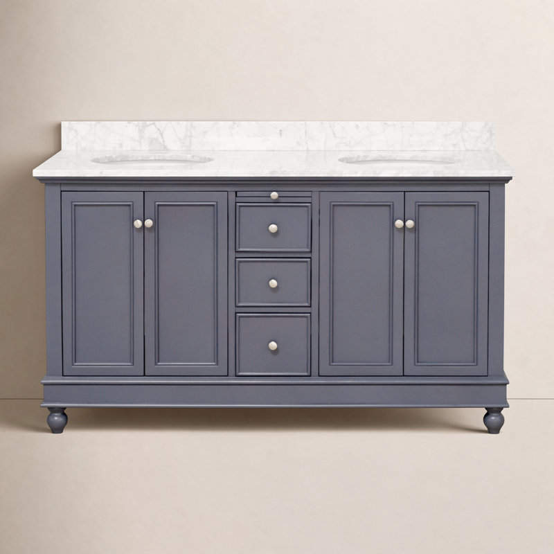 Ensemble de meuble-lavabo double 60 po Ferdinand, Marbre de Carrare, Gris marine