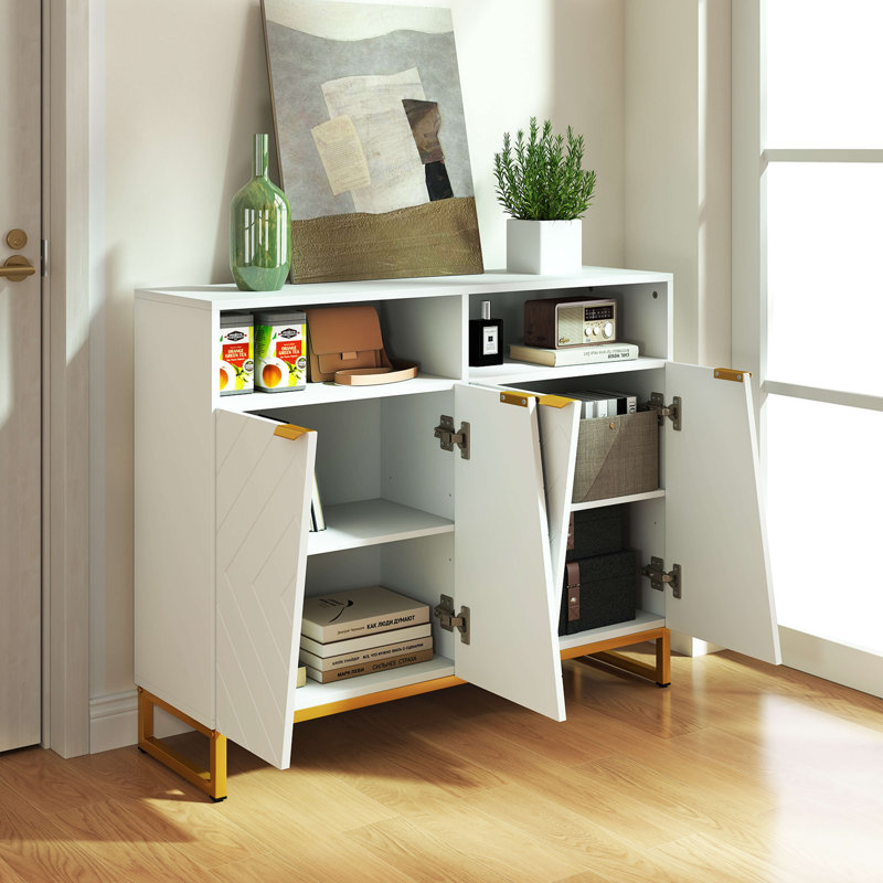 40" Buffet Storage Cabinet With 4 Doors & Adjustable Shelves Anti-tipping Kits