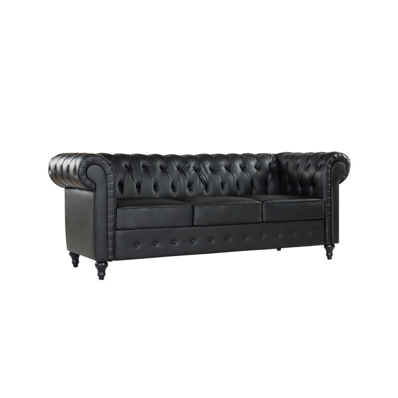 Canapé Chesterfield Amburgey, Similicuir noir