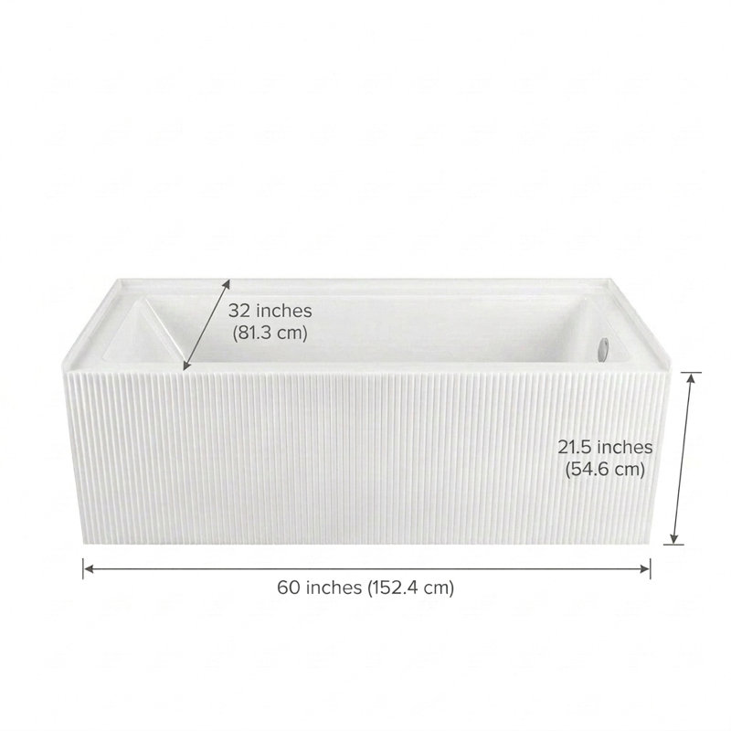 Condris Bliss 60" x 32" Acrylic Alcove Soaking Bathtub, Right Drain Ready, Anti-Slip Bottom, White, Right