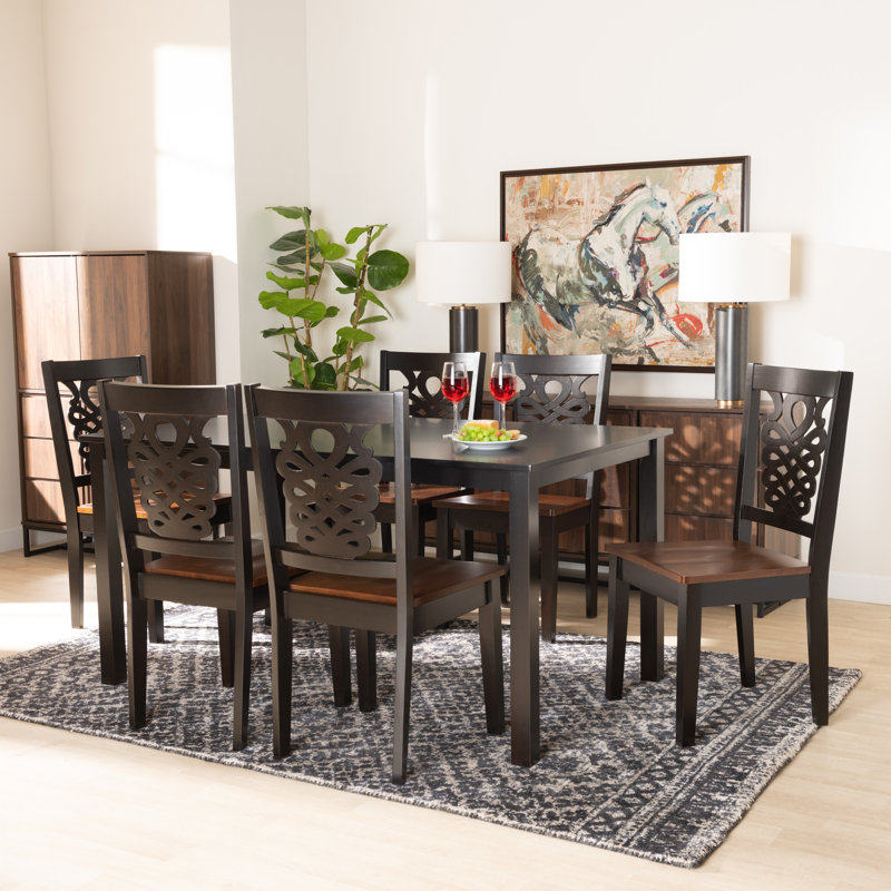 6 - Person Four Leg Dining Set, Dark Brown, Dark Brown/Walnut Brown