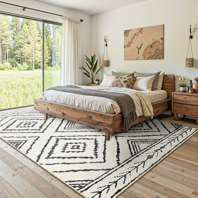 Machine Washable Non Slip Western Area Rugs for Living Room Bedroom Dining Room, Navy/White/Black, Rectangle 9' x 12'