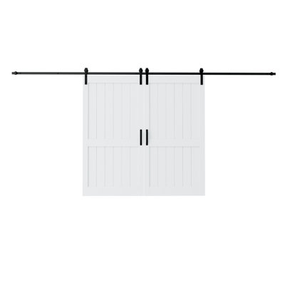 Double Sliding Primed Panelled Barn Door with  Installation Hardware Kit(Door Lock Included)