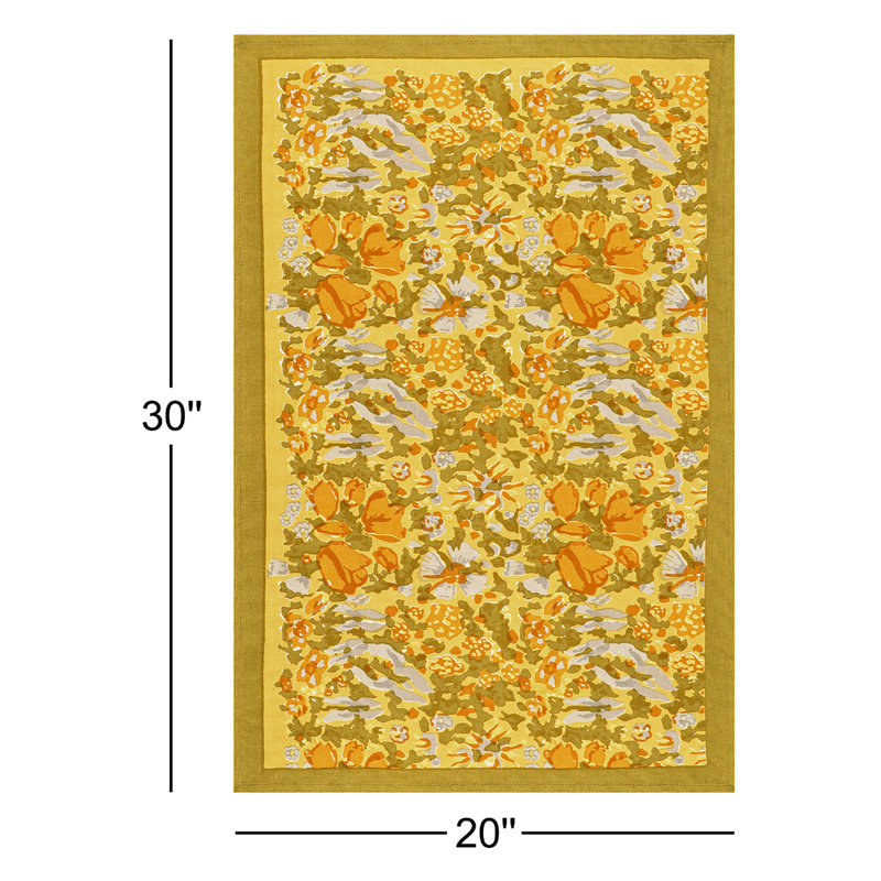 Sorene Floral Tea Towel, Mustard/Grey