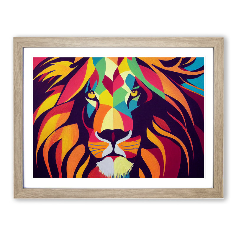 Abstract Lion Vol.1 - Framed Print, 34cm H x 46cm W x 2cm D, Oak