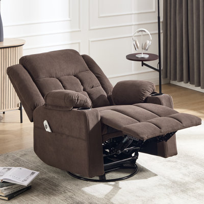 Fauteuil inclinable et pivotant pour adultes avec massage et chaleur, porte-gobelets et poches latérales, fauteuil oscillant inclinable et inclinable pour le salon