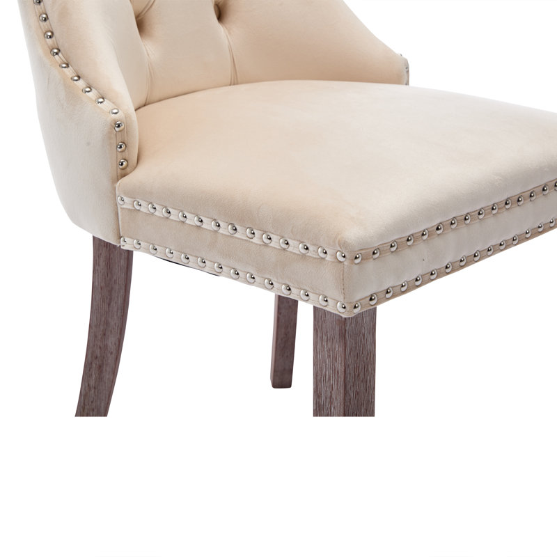 50cm H Tufted Velvet Upholstered Wing Back Armchair in Beige