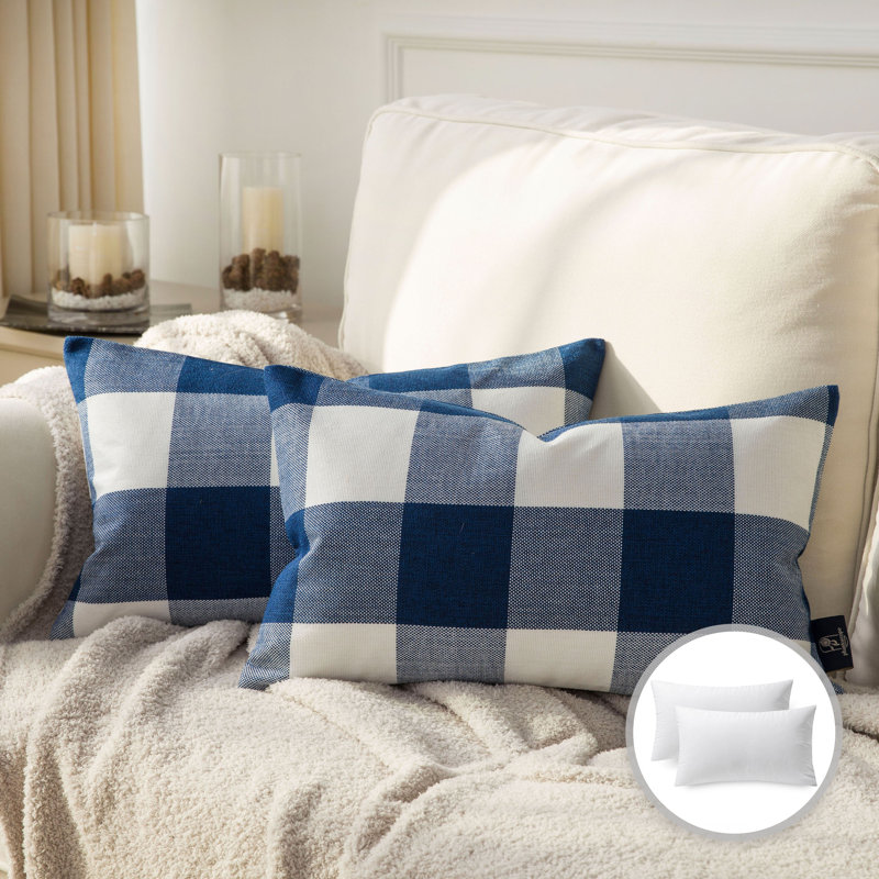 Coussin Buffalo, Bleu / blanc