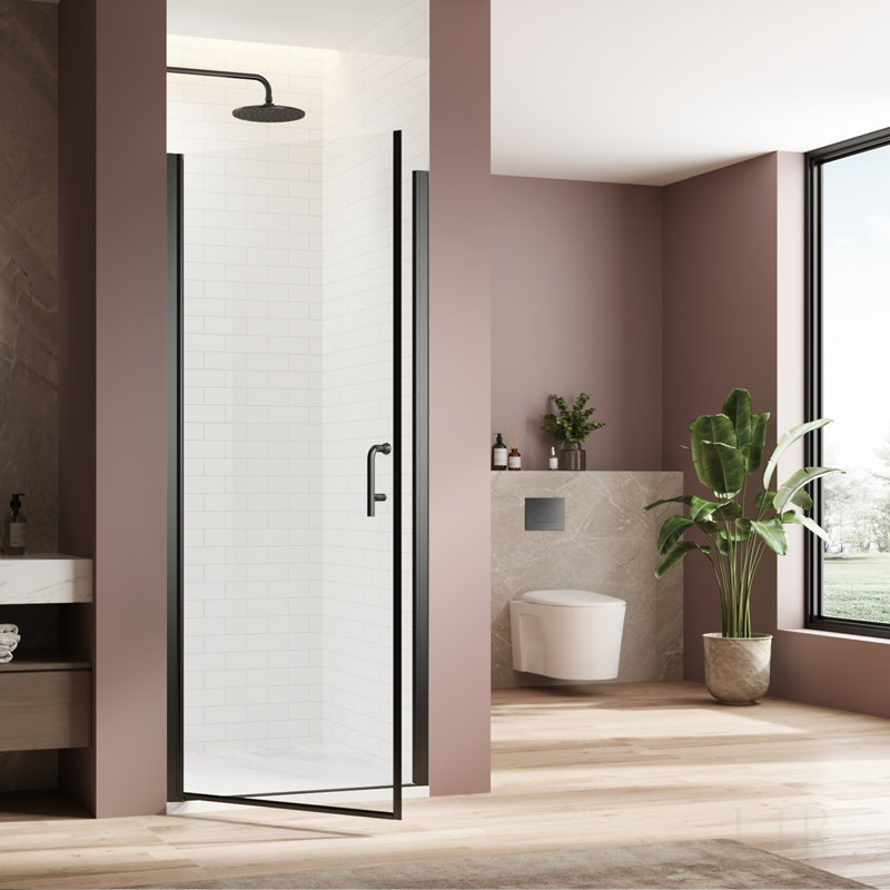 Pivot Swing Single Glass Panel Shower Door, 30 In. W X 72 In. H, Adjustable Frameless With Clear Tempered Glass, Shower Door