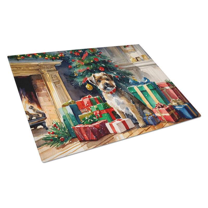 Border Terrier Cozy Christmas Glass Cutting Board Large