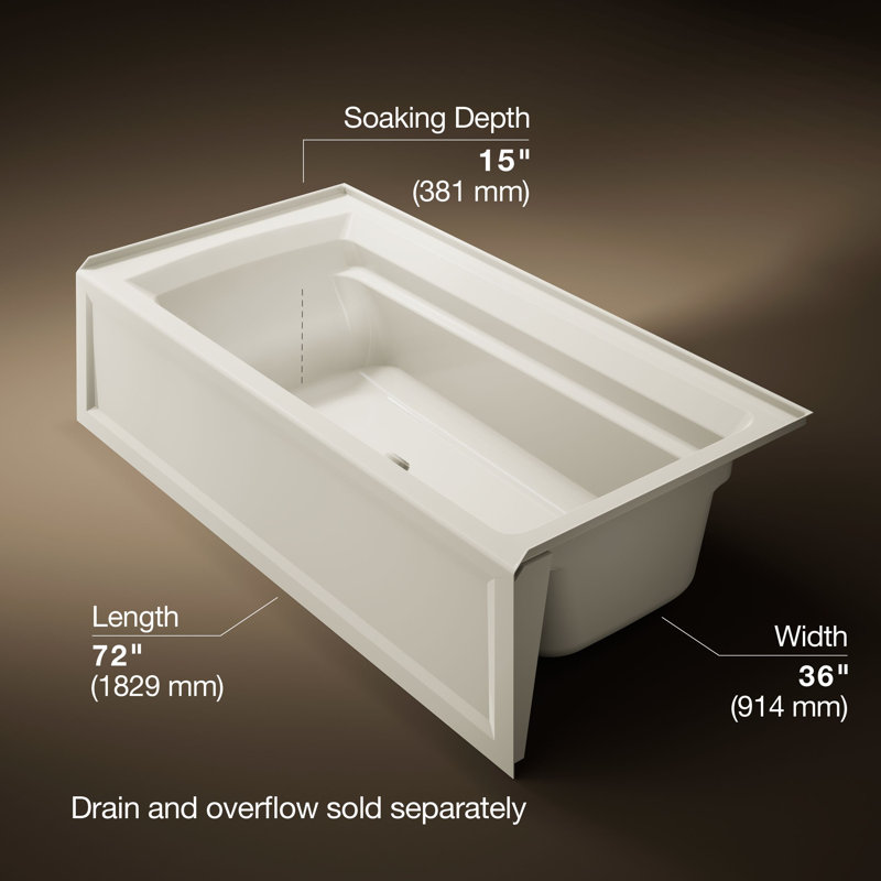 Archer 72" x 36" Soaking Bathtub, Biscuit, Right