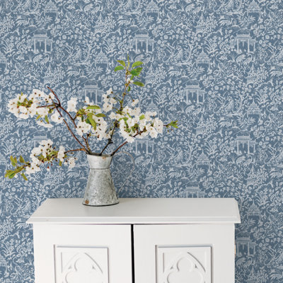 Secret Garden Botanical Toile Design 33' L x 21" W Wallpaper Roll