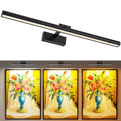 Wireless Picture Light, 24 Inch – Battery Operated Wall Sconce with Remote, Dimmable Timer & Adjustable Color Temperature, Rotatable Head for Artwork, Gallery Wall, Black