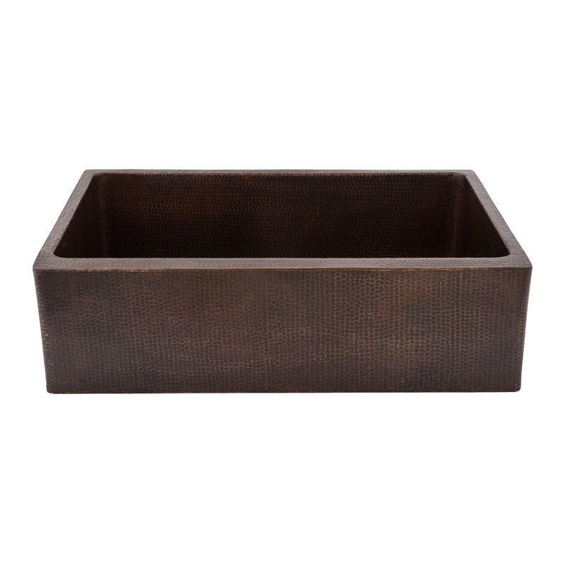 33" Hammered Copper Kitchen Apron Single Basin Sink with Matching Drain, and Accessories, Oil rubbed bronze