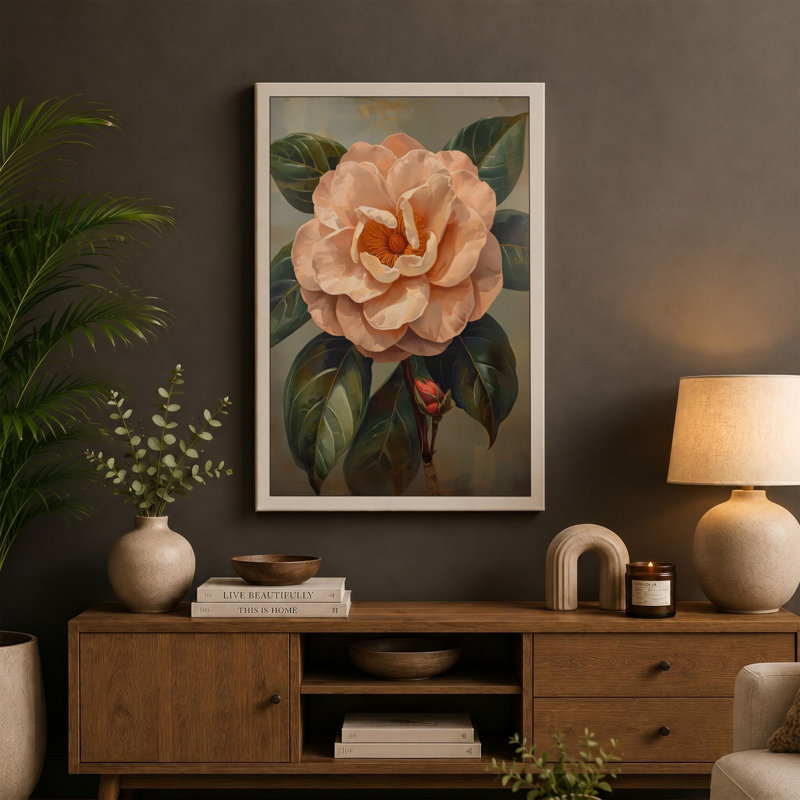 Rose Study Botanical 1 Piece Wrapped Canvas Wall Art, 36x24 - 91.4 x 61.0 cm, Teal Border