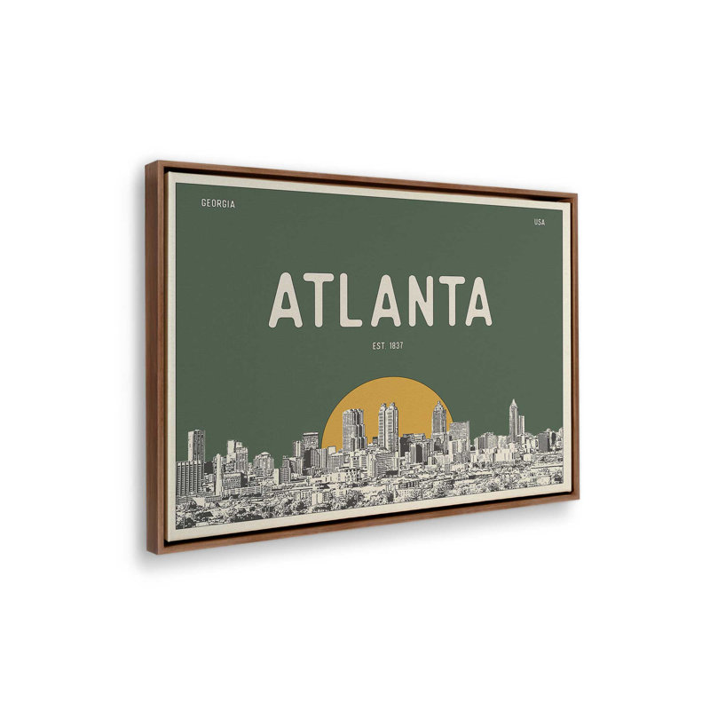 «Atlanta Skyline» par Deny Designs, reproduction d'art, 18 x 24, Brun, Toile avec cadre