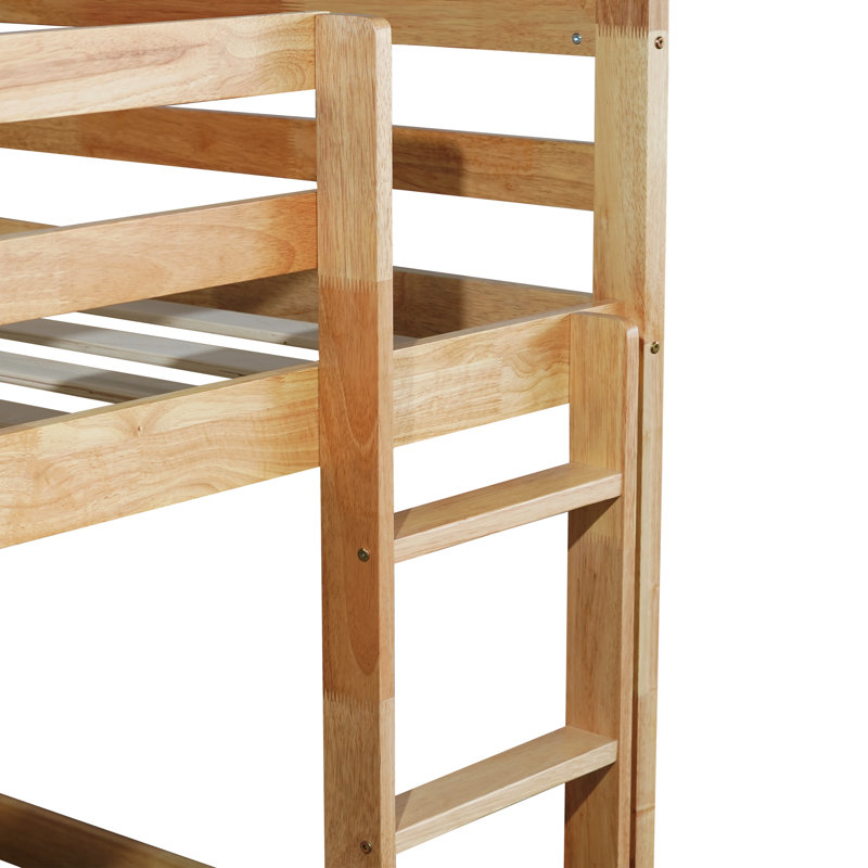 Twin Over Twin Solid Wood Bunk Beds With Ladder, Oak