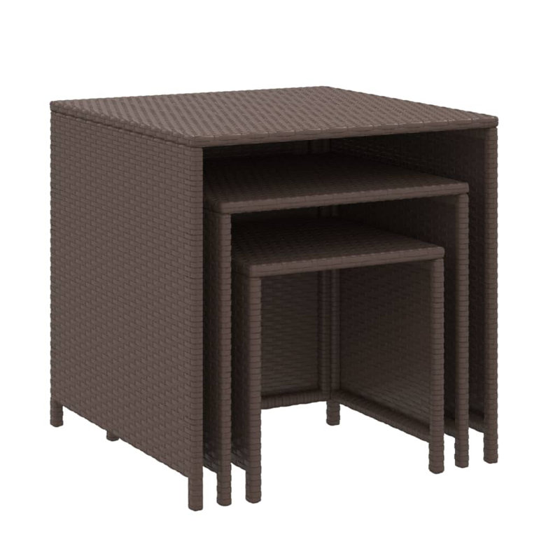 Sanaa Latitude Run® Nesting Tables 3 Pcs Black Poly Rattan Coffee Table Set, Brown