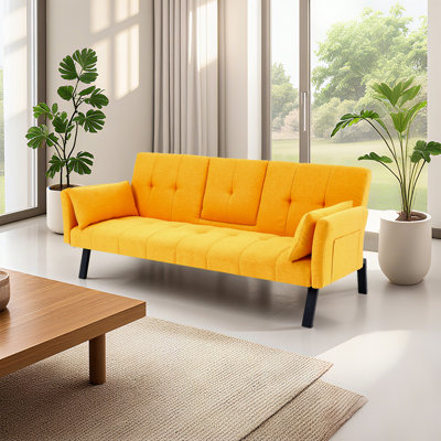 Cotton And Linen Double Sofa, Multifunctional Sofa Bed With Cup Holder And Storage Bag
