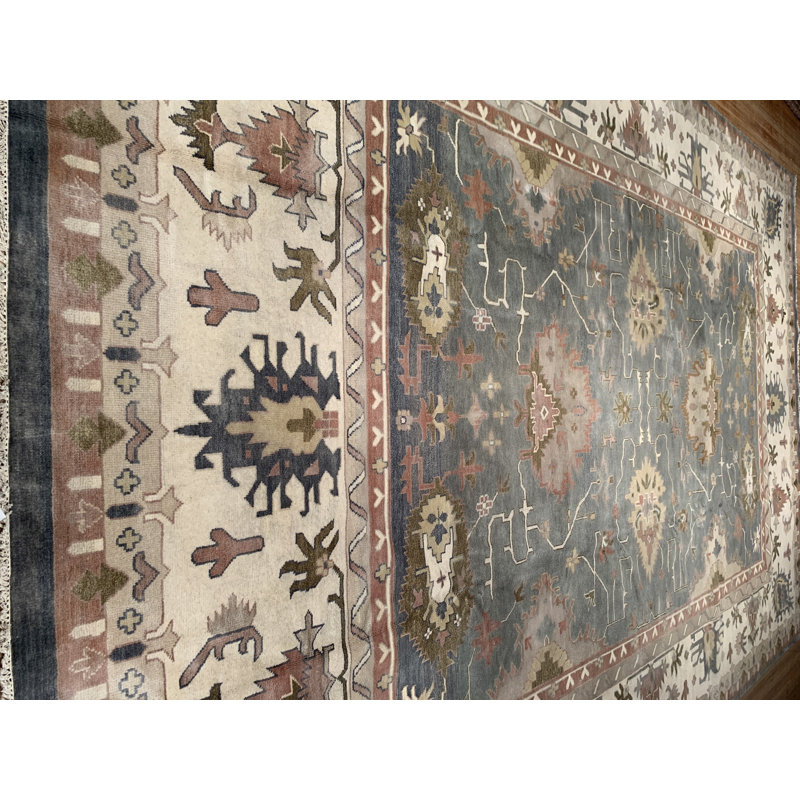 Tapis unique noué à la main gris / beige 12 pi x 19 pi 9 po Oushak
