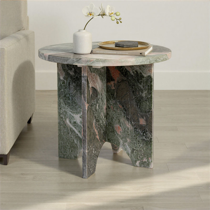 Sculptural Marble Table with Interlocking Base, Mint Marble