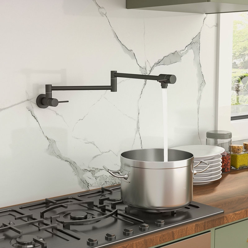 Robinet remplisseur de pot - Robinet d'évier de cuisine mural pliant extensible avec un trou et deux poignées,