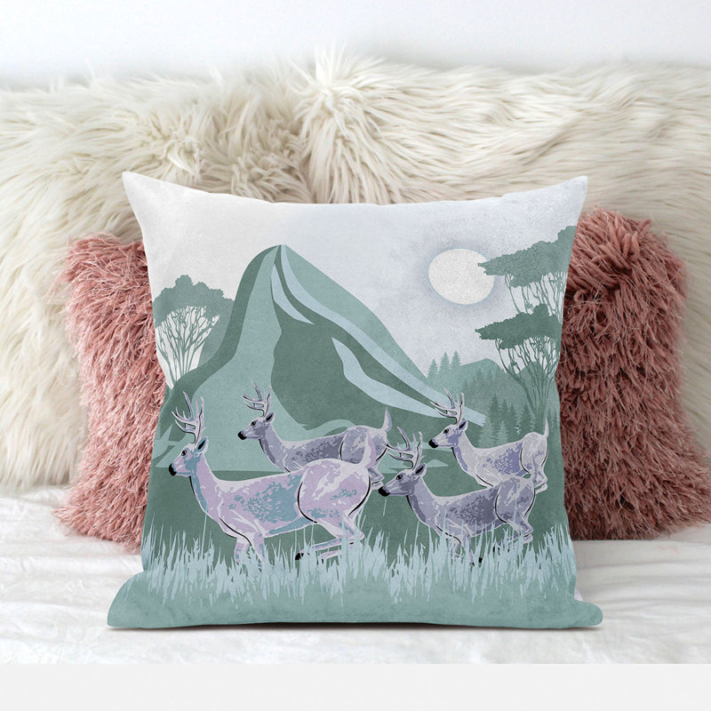 Housse de coussin carré intérieur / extérieur en polyester Reindeer Herd, Vert/blanc, 16 po x 16 po