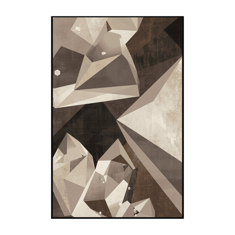 Machine Washable Manhasset Posh & Luxe Geometric Shapes Rug in Brown – Black Binding, 7x9