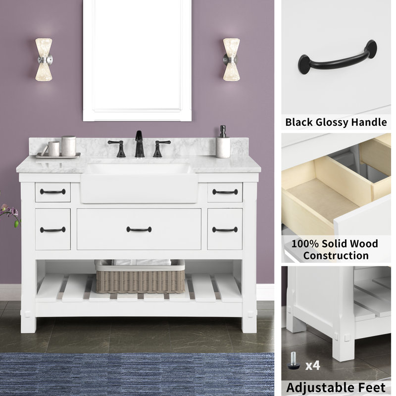 Dilkhush 30" Single Bathroom Vanity with Premium Carrara Natural Marble Top, Sink & Backsplash, Pre-Assembled, White